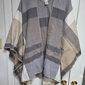 Liz Claiborne gray and tan plaid wrap with tie belt